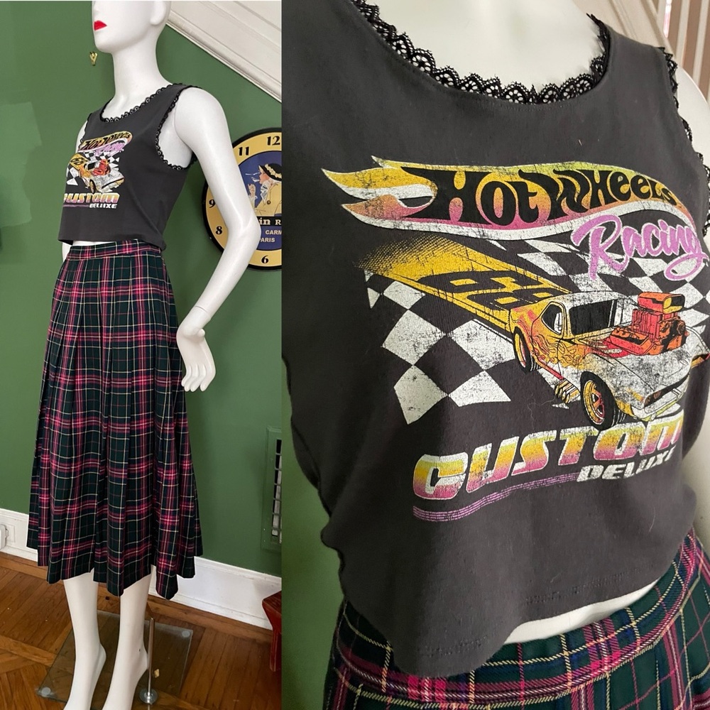 Vintage Mattel Hot wheels cropped tank baby tee L X 42 racing matchbox